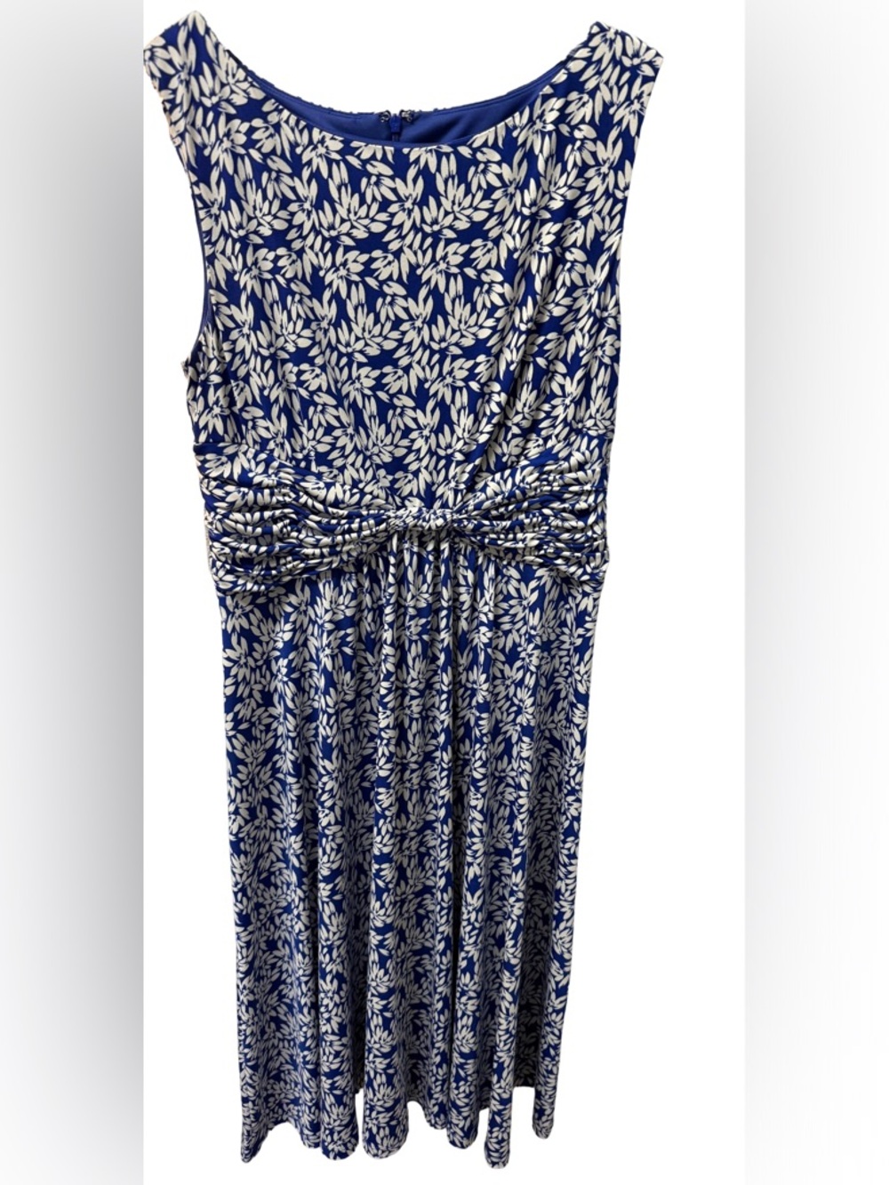 Jessica Howard Women's Size 8 Royal Blue & White Sleeveless Floral MIDI Dress